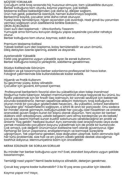 Çocuk Tıraş Koltuğu Yükseltici - Berber Çocuk Yükseltici - Kuaför Koltuk Minderi 722363 fiyatları