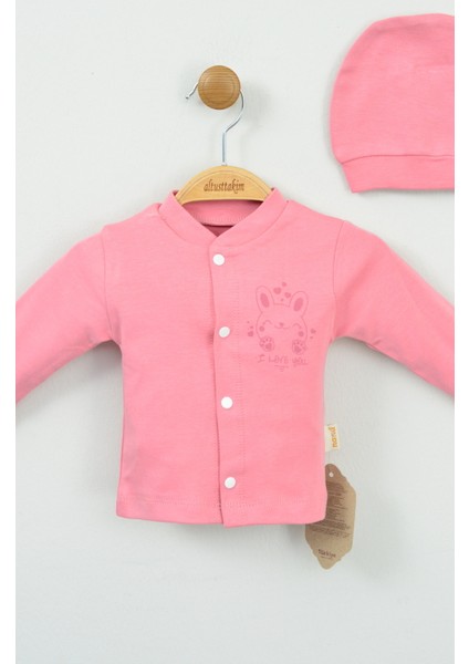 Sevimli Tavşan Desenli %100 Pamuk Pembe Bebek Takımı modelleri