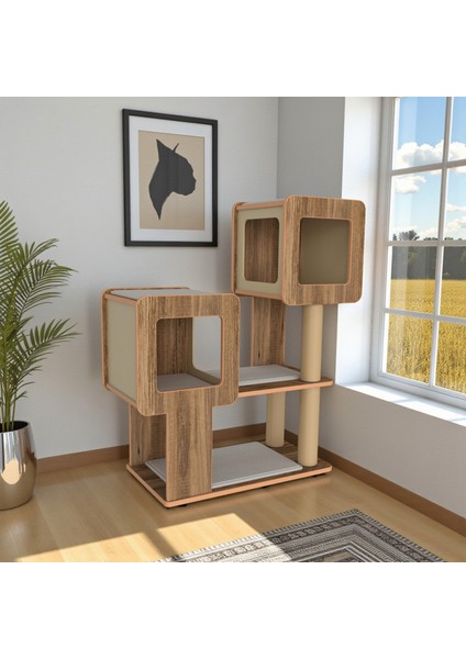 Katlı Kedi Tırmalama ve Oyun Evi 2 Yuvalı 18MM Mdf Minderli Premium Seri fiyatları