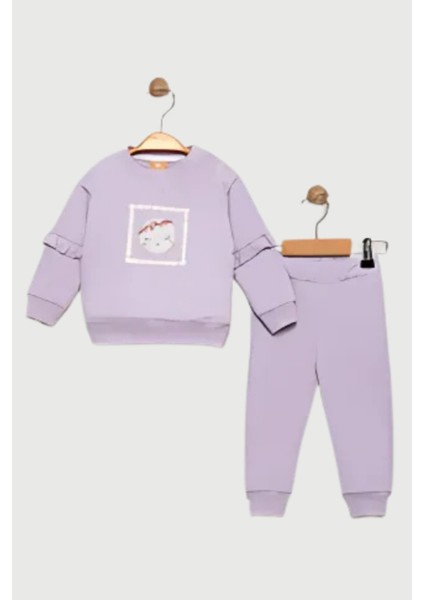 Lila Kız Bebek Baskılı Fırfırlı Alt Üst Takım