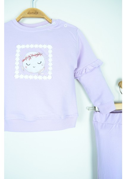 Lila Kız Bebek Baskılı Fırfırlı Alt Üst Takım modelleri