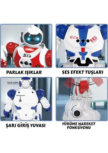 16 Fonksiyonlu Şarjlı Uzaktan Kumandalı Akıllı Robot Sesli Işıklı Programlama Dans Robot Mavi