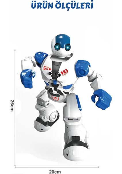 16 Fonksiyonlu Şarjlı Uzaktan Kumandalı Akıllı Robot Sesli Işıklı Programlama Dans Robot Mavi modelleri