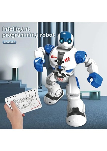 16 Fonksiyonlu Şarjlı Uzaktan Kumandalı Akıllı Robot Sesli Işıklı Programlama Dans Robot Mavi indirimleri