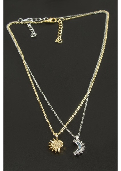 Hilal Yıldız Çift Zirkon Taşlı Kolye modelleri