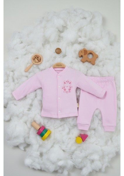 Sevimli Tavşan Desenli %100 Pamuk Pembe Bebek Takımı fiyatları