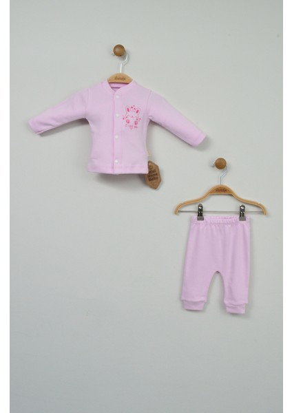Sevimli Tavşan Desenli %100 Pamuk Pembe Bebek Takımı modelleri