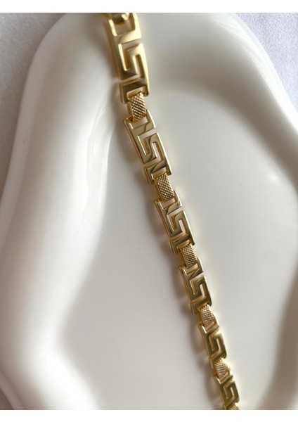 Alpjewel Gold Kaplama Yunan Motifli (Greek Key) Kadın Bileklik Kararmaz – Şık ve Modern Tasarım
