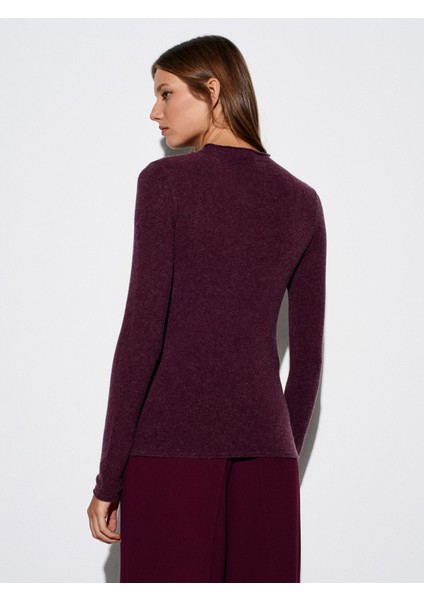 10841 Dik Yaka Kaşmirli Ultra Hafif Triko Kazak-Bordo M. fiyatları