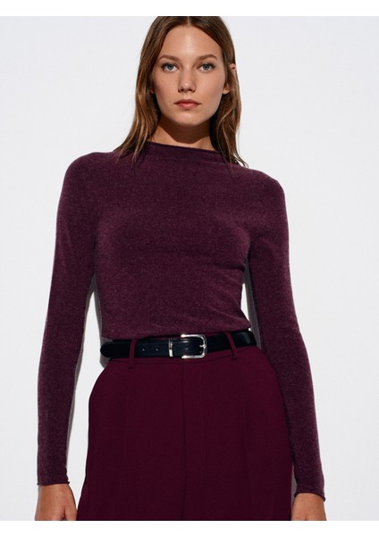 10841 Dik Yaka Kaşmirli Ultra Hafif Triko Kazak-Bordo M. modelleri