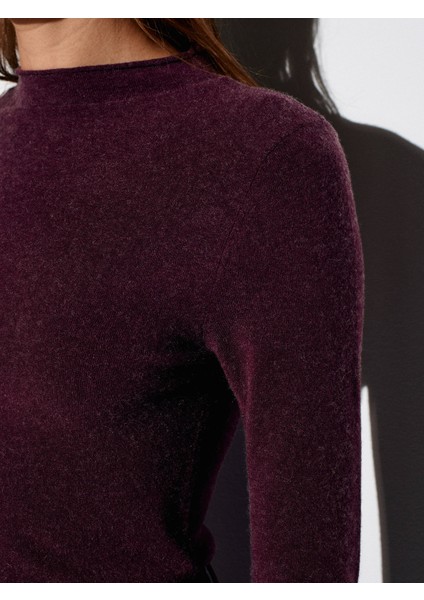 10841 Dik Yaka Kaşmirli Ultra Hafif Triko Kazak-Bordo M. fırsatları