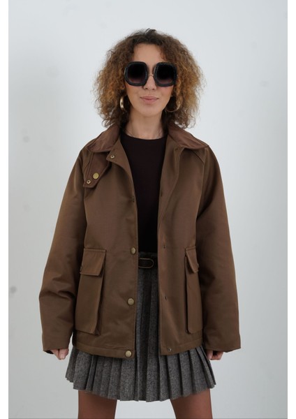 Kahve Kadife Yaka Mont modelleri
