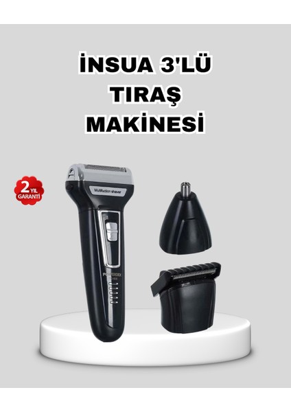 İnsua 3’lü Tıraş Makinesi – 3 Farklı Kesim Başlığı, Güçlü Motor, 60 Dakika Kullanım