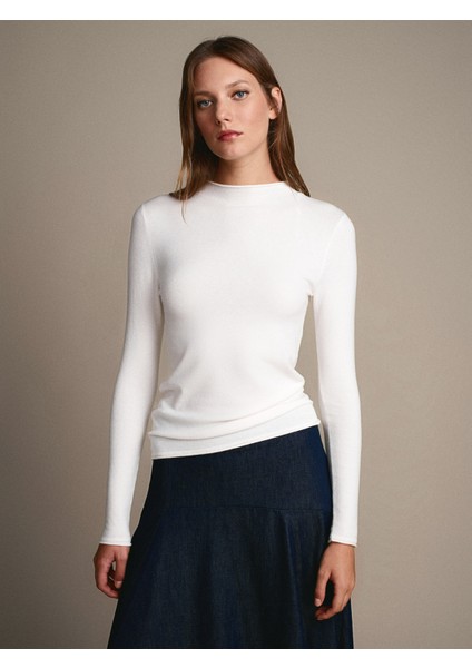 10841 Dik Yaka Kaşmirli Ultra Hafif Triko Kazak-Ekru modelleri