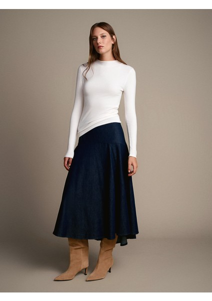 10841 Dik Yaka Kaşmirli Ultra Hafif Triko Kazak-Ekru indirimleri