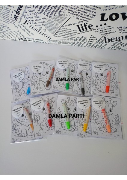 Safari Hediyelik Pastel Boyama 2li, 10 Adet, Safari Doğum Günü Parti Malzemeleri