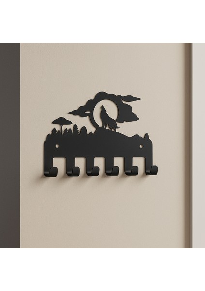 Kurt ve Ay Figürlü Metal Anahtarlık Askılığı – Modern Dağ Silueti Tasarım fiyatları