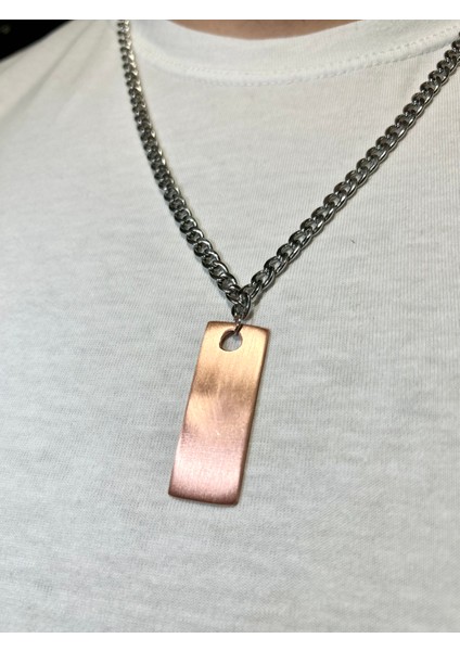 Kararmaz Çelik Zincir & Saf Bakır Uç Detaylı Kolye Unisex fırsatları