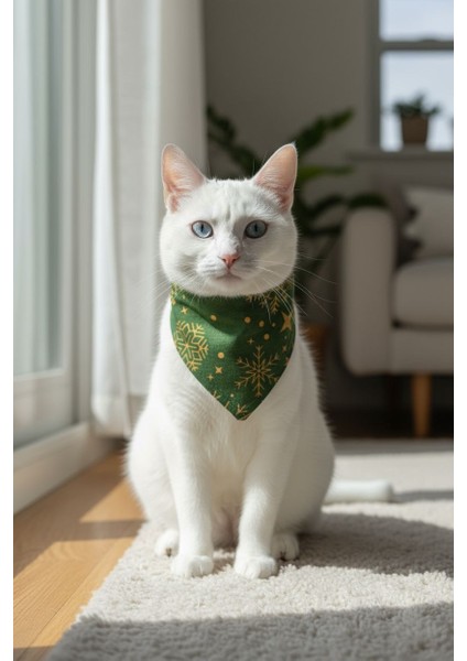 Biba Pet Yılbaşı Konsept Zilli Kedi Boyun Tasması-Yeşil Çıkarılabilir Fular