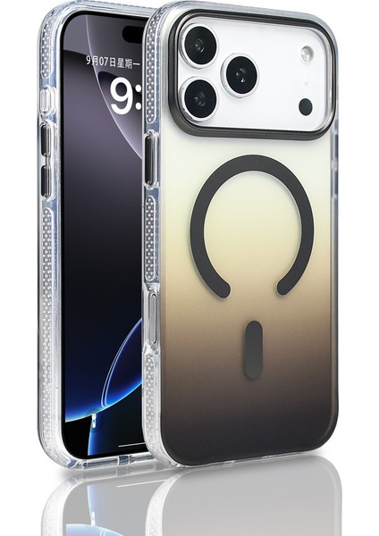 iPhone 17 Pro Max Kılıf M-Safe Şarj Özellikli Transparan Renk Geçişli Brvh Toros Kapak - Gri