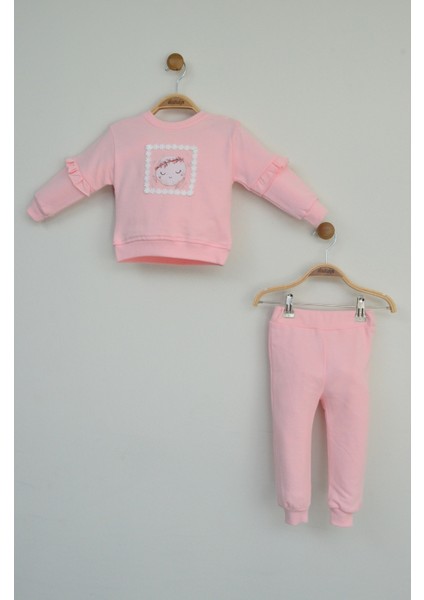 Pembe Kız Bebek Baskılı Fırfırlı Alt Üst Takım