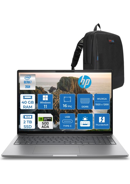 Zbook 8 G1I Ultra 7 265H 40GB Ddr5 2tb SSD 4GB/RTXA500 16" Wuxga Düşük Mavi Işık 400NIT %100 Srgb Windows 11 Pro Taşınabilir Iş Istasyonu B30HHESP15 + Zettaçanta