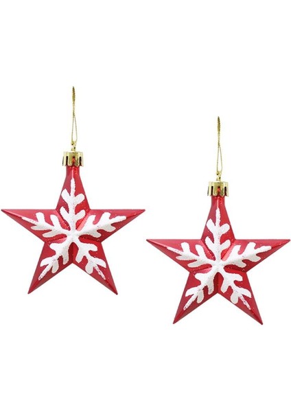 Yılbaşı Ağaç Süsü Kar Tanesi Motifli Yıldız Kırmızı 8,5 cm 2'li