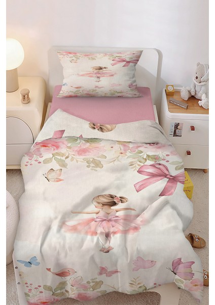 Balerin Kelebek ve Çiçekli Tek Kişilik Çocuk Nevresim Seti fiyatları