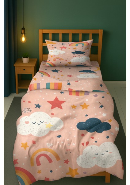 Renkli Hayaller Gökkuşağı Bulut Tek Kişilik Çocuk Nevresim Seti