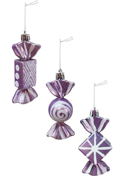 Yılbaşı Ağaç Süsleri Şeker Süs Lila 9 cm 3'lü