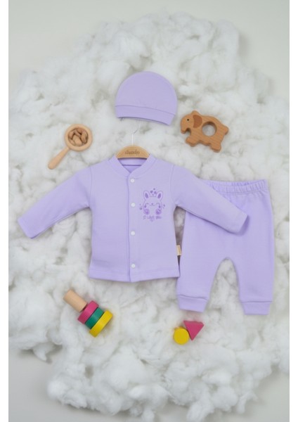 Sevimli Zürafa Desenli %100 Pamuk Lila Bebek Takımı fiyatları