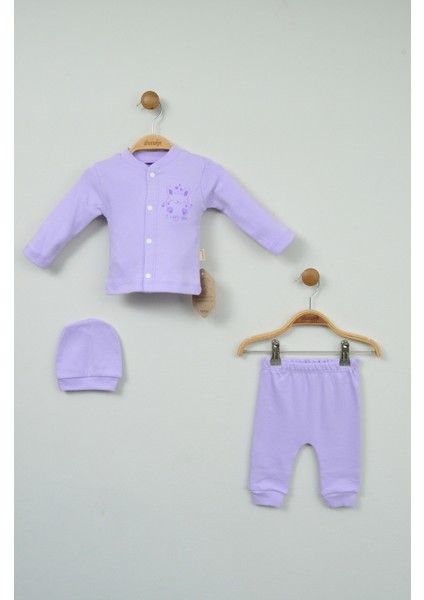 Sevimli Zürafa Desenli %100 Pamuk Lila Bebek Takımı modelleri