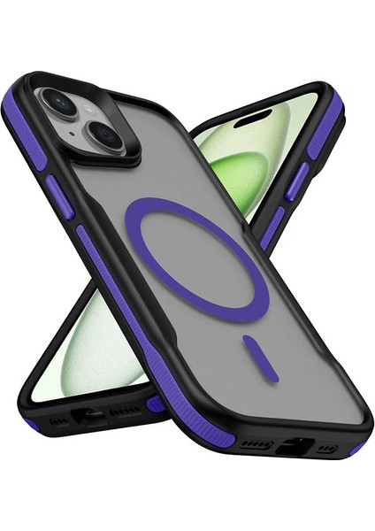 iPhone 13 Kılıf M-Safe Şarj Özellikli Renkli Kenar Airbag Şeritli Zore Lamer Kapak - Mor