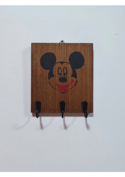 Ahşap Dekoratif Duvar Anahtarlık ,çocuk Giysi Takı, Aksesuar Askısı Mickey Mouse Desenli ,çoklu Kancalı Askı Çok Amaçlı Askılık