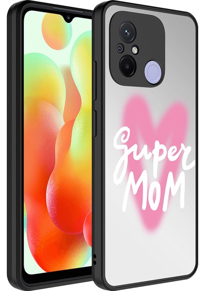 Xiaomi Redmi 12C Kılıf Aynalı Desenli Kamera Korumalı Parlak Brvh Mirror Kapak-Süper Anne