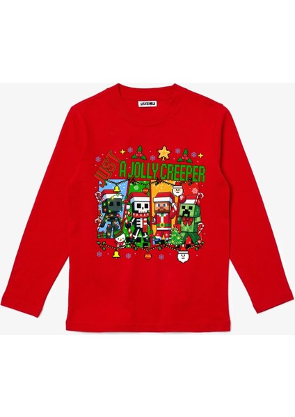 Uzun Kollu Just A Jolly Creeper Baskılı Yeni Yıl Yılbaşı Pamuklu Çocuk T-Shirt