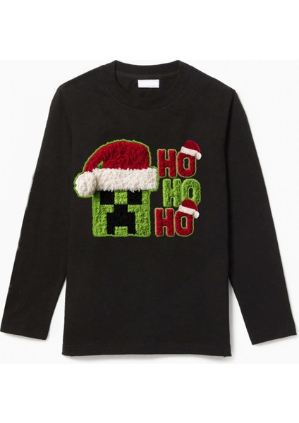 Uzun Kollu The Creeper Kafası Ho Ho Ho Yeni Yıl Yılbaşı Pamuklu Çocuk T-Shirt