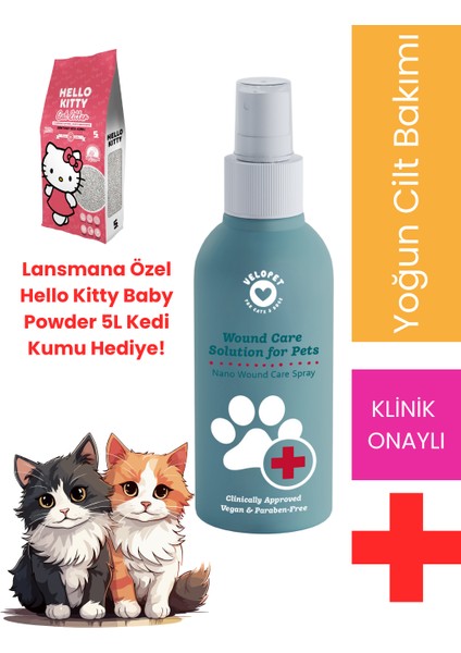 Kedi Köpek Yoğun Cilt Bakımı Spreyi 150ML + Hellokitty Bebek Pudralı Kedi Kumu Hediye!
