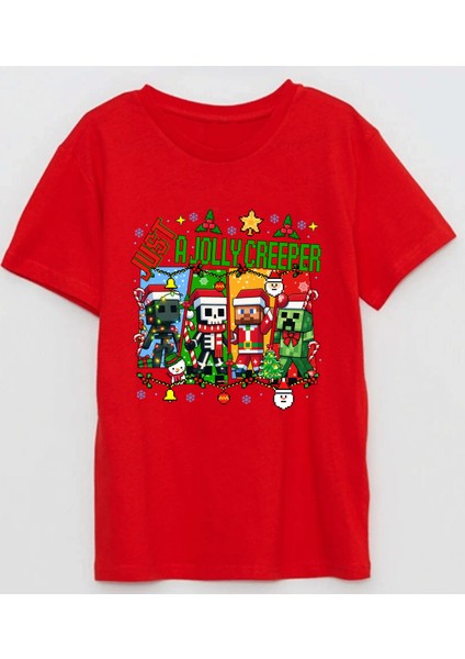 Just A Jolly Creeper Baskılı Yeni Yıl Yılbaşı Pamuklu Kısa Kollu Çocuk T-Shirt