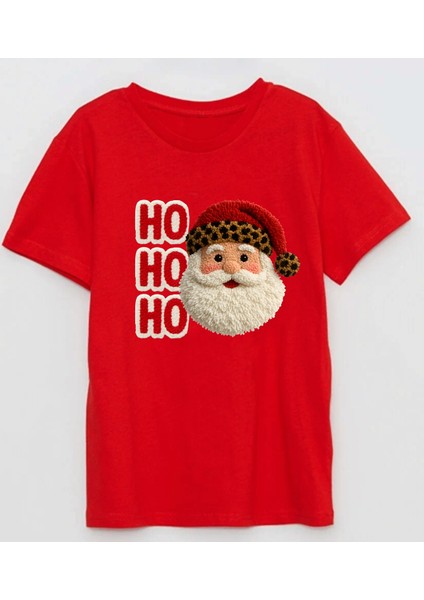 Noel Baba Hohoho Baskılı Nakış Görseli Pamuklu Çocuk T-Shirt