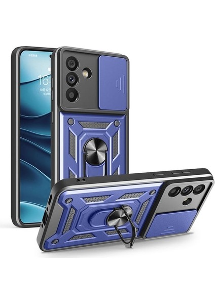 Samsung A56 Tank Kılıf Kamera Korumalı Yüzüklü Standlı Extra Güçlü Korumalı Outdoor Kapak Lacivert