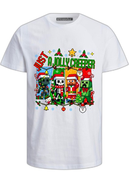Just A Jolly Creeper Baskılı Yeni Yıl Yılbaşı Pamuklu Kısa Kollu Çocuk T-Shirt