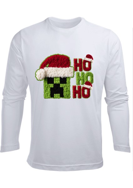 Uzun Kollu The Creeper Kafası Ho Ho Ho Yeni Yıl Yılbaşı Pamuklu Çocuk T-Shirt