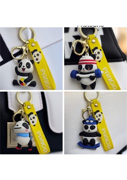 Panda Figürlü Lüx Anahtarlık Çanta Aksesuarı Rengarenk Hediyelik 1ADET
