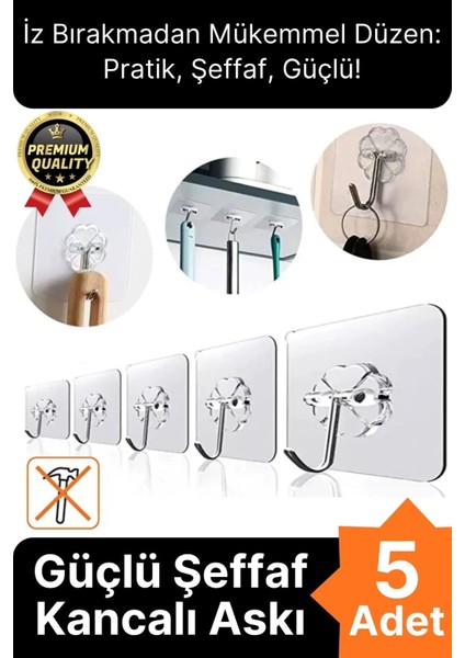 Çok Amaçlı Süper Güçlü Kendinden Yapışkanlı Kolay Montaj Duvar Mutfak Şeffaf Askılık Kancalı Askı