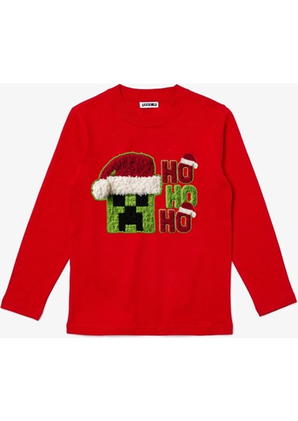 Uzun Kollu The Creeper Kafası Ho Ho Ho Yeni Yıl Yılbaşı Pamuklu Çocuk T-Shirt