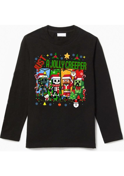Uzun Kollu Just A Jolly Creeper Baskılı Yeni Yıl Yılbaşı Pamuklu Çocuk T-Shirt