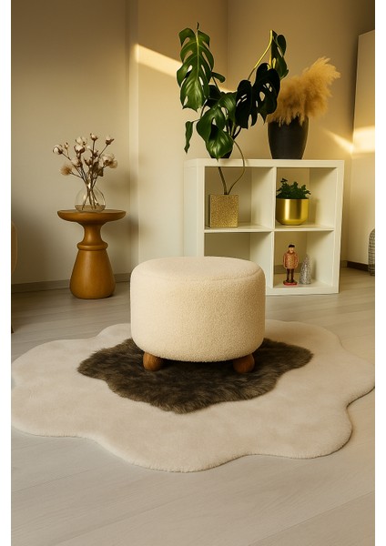 Mutlu evimiz Dekoratif Rahat ve Konforlu Puf - Açık Renkli - Doğal Ahşap Ayaklı - Yuvarlak Puf - Çok Amaçlı Kullanım - Modern Bench fiyatları