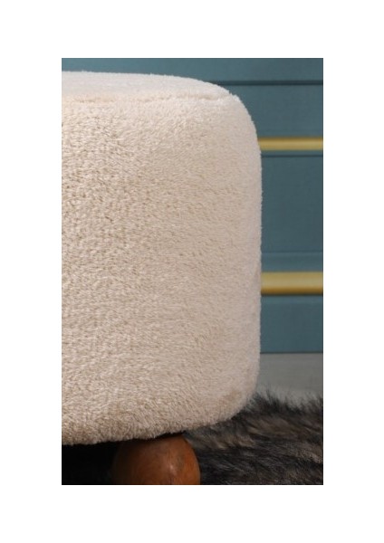 Mutlu evimiz Dekoratif Rahat ve Konforlu Puf - Açık Renkli - Doğal Ahşap Ayaklı - Yuvarlak Puf - Çok Amaçlı Kullanım - Modern Bench fırsatları