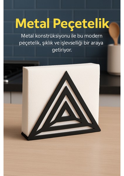 Modern Metal Peçetelik | Üçgen Desenli Masaüstü Peçete Tutucu | Şık Sofra Aksesuarı